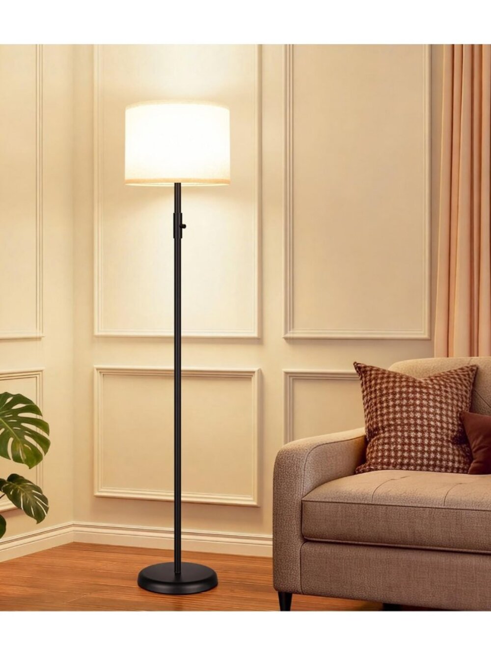 Dimmable Modern Floor Lamp with Linen Shade, 1000 Lumens, Tall Standing Light